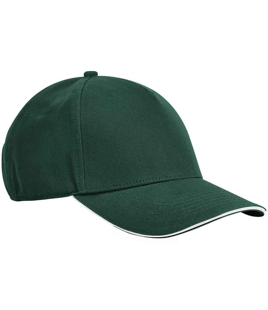 Beechfield EarthAware® Classic Organic Cotton 5 Panel Sandwich Peak Cap | Bottle Green/White