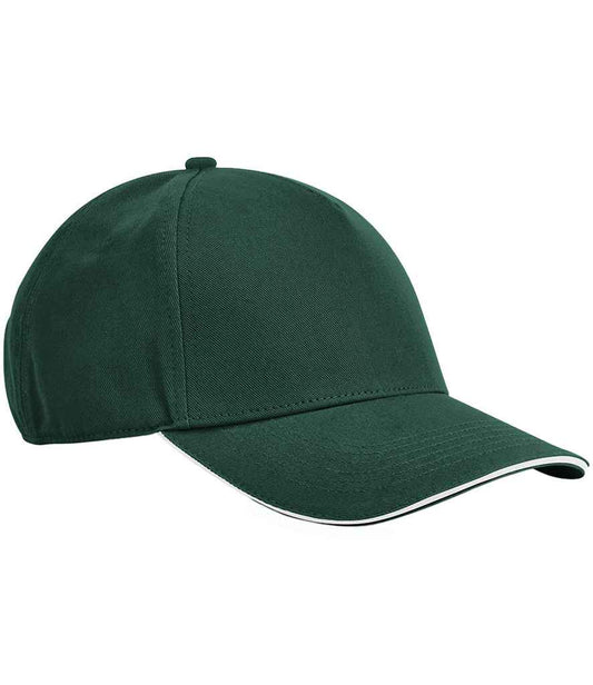 Beechfield EarthAware® Classic Organic Cotton 5 Panel Sandwich Peak Cap | Bottle Green/White