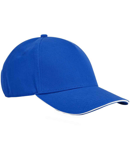 Beechfield EarthAware® Classic Organic Cotton 5 Panel Sandwich Peak Cap | Bright Royal/White