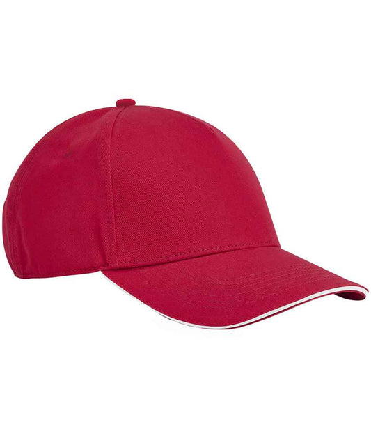 Beechfield EarthAware® Classic Organic Cotton 5 Panel Sandwich Peak Cap | Classic Red/White