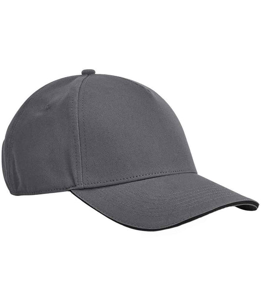 Beechfield EarthAware® Classic Organic Cotton 5 Panel Sandwich Peak Cap | Graphite Grey/Black