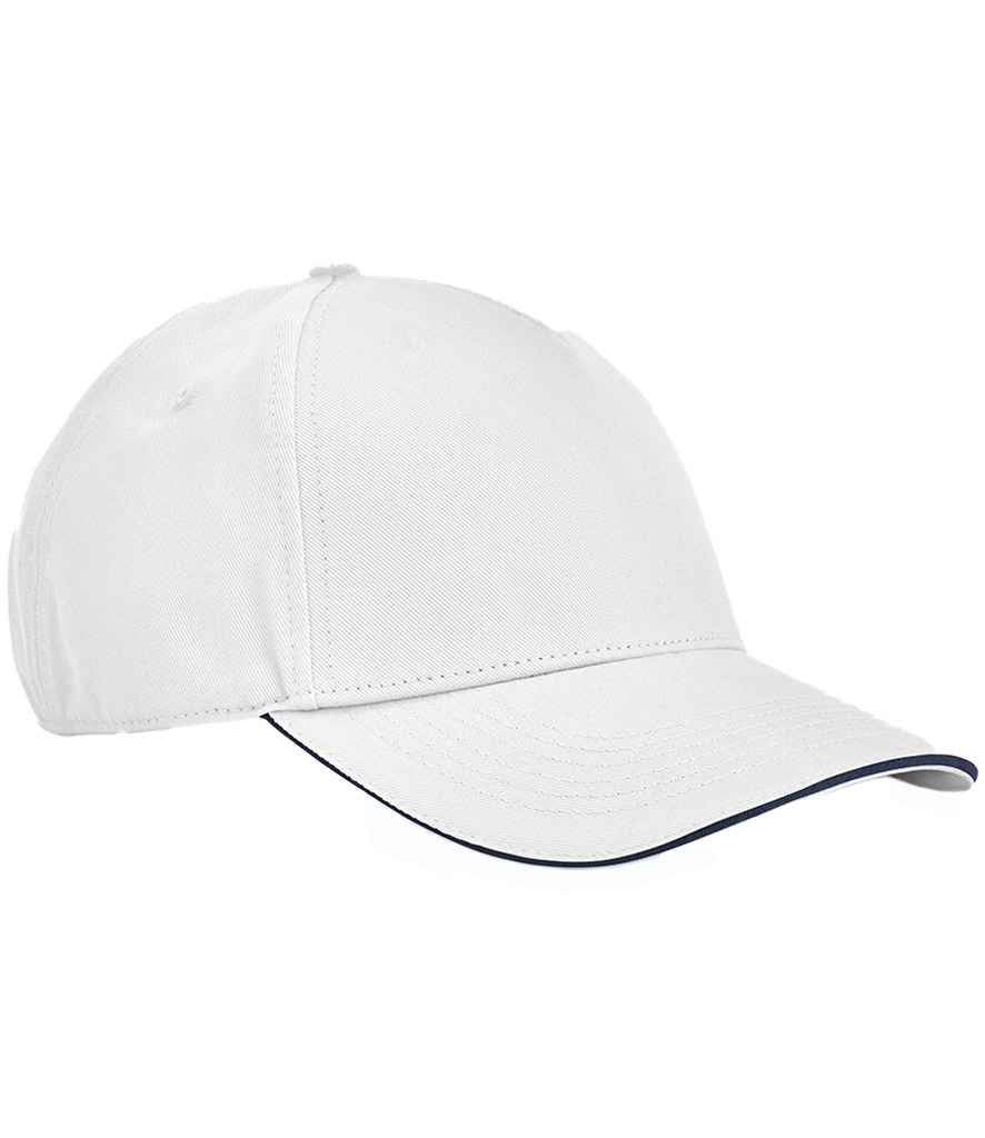 Beechfield EarthAware® Classic Organic Cotton 5 Panel Sandwich Peak Cap | White/French Navy