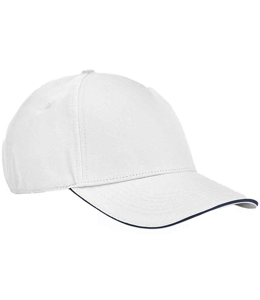 Beechfield EarthAware® Classic Organic Cotton 5 Panel Sandwich Peak Cap | White/French Navy