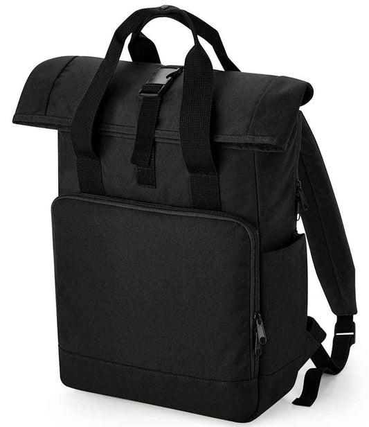 BagBase Recycled Twin Handle Roll-Top Laptop Backpack | Black