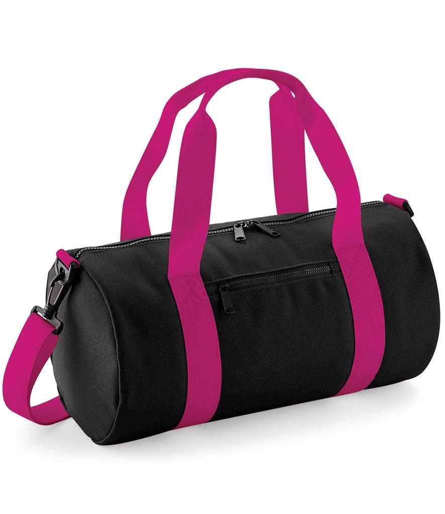 BagBase Mini Barrel Bag | Black/Fuchsia