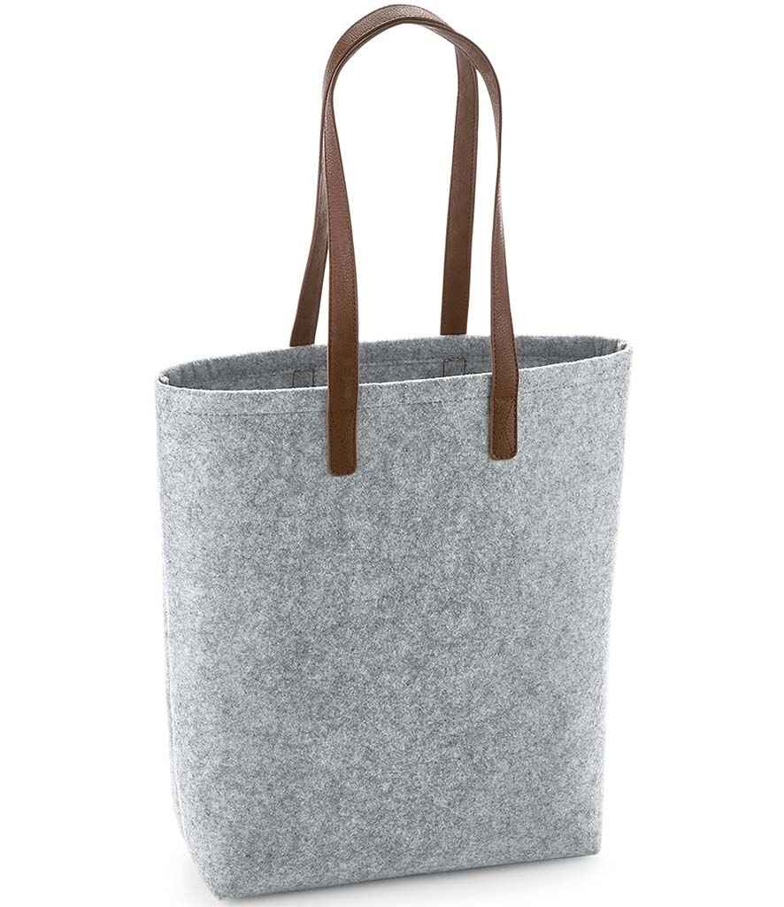 BagBase Premium Felt Tote Bag | Grey Melange/Tan