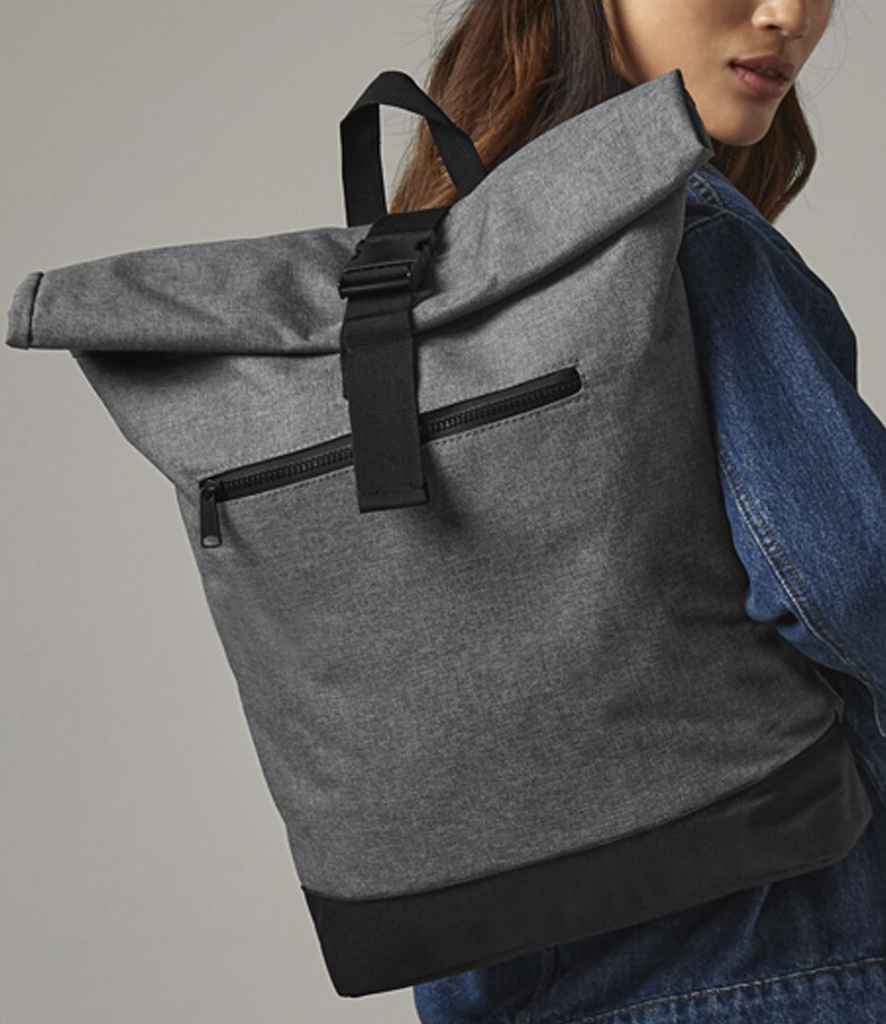 BagBase Roll-Top Backpack | Grey Marl/Black