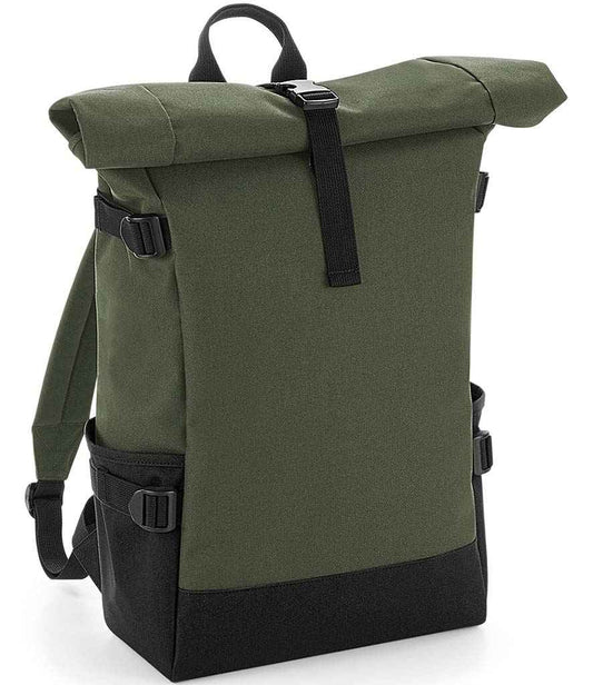 BagBase Block Roll-Top Backpack | Olive Green/Black