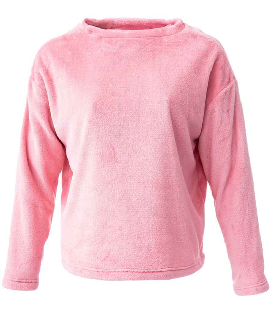 Brand Lab Ladies Plush Fleece Crew Neck Sweatshirt | Blush Pink