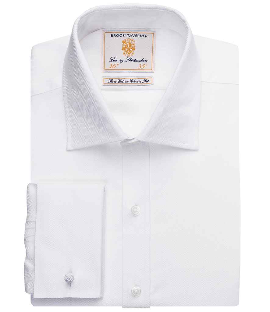 Brook Taverner Andora Long Sleeve Herringbone Shirt | White Herringbone