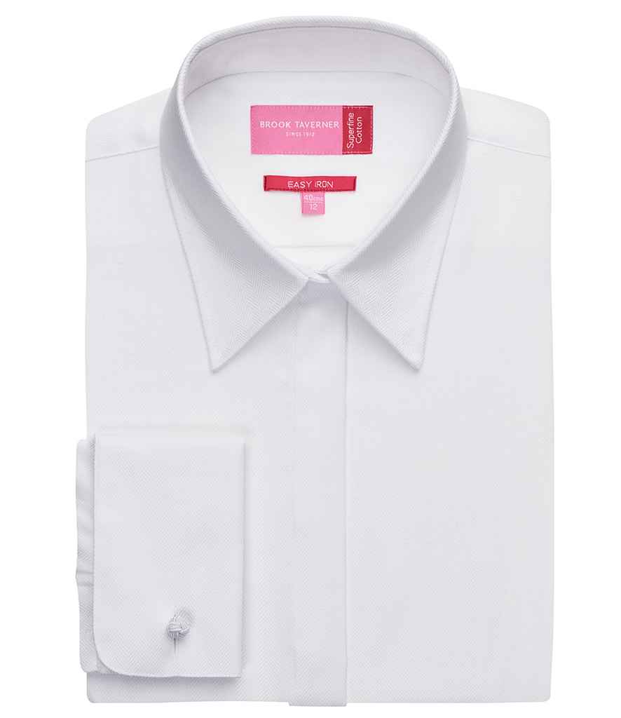 Brook Taverner Ladies Villeta Long Sleeve Herringbone Shirt | White Herringbone