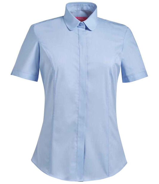 Brook Taverner Ladies Soave Short Sleeve Poplin Shirt | Sky Blue