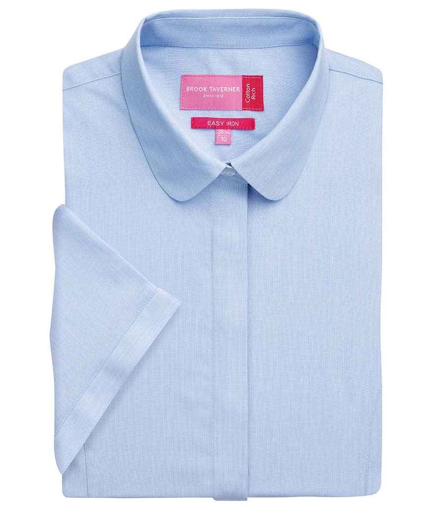Brook Taverner Ladies Soave Short Sleeve Poplin Shirt | Sky Blue