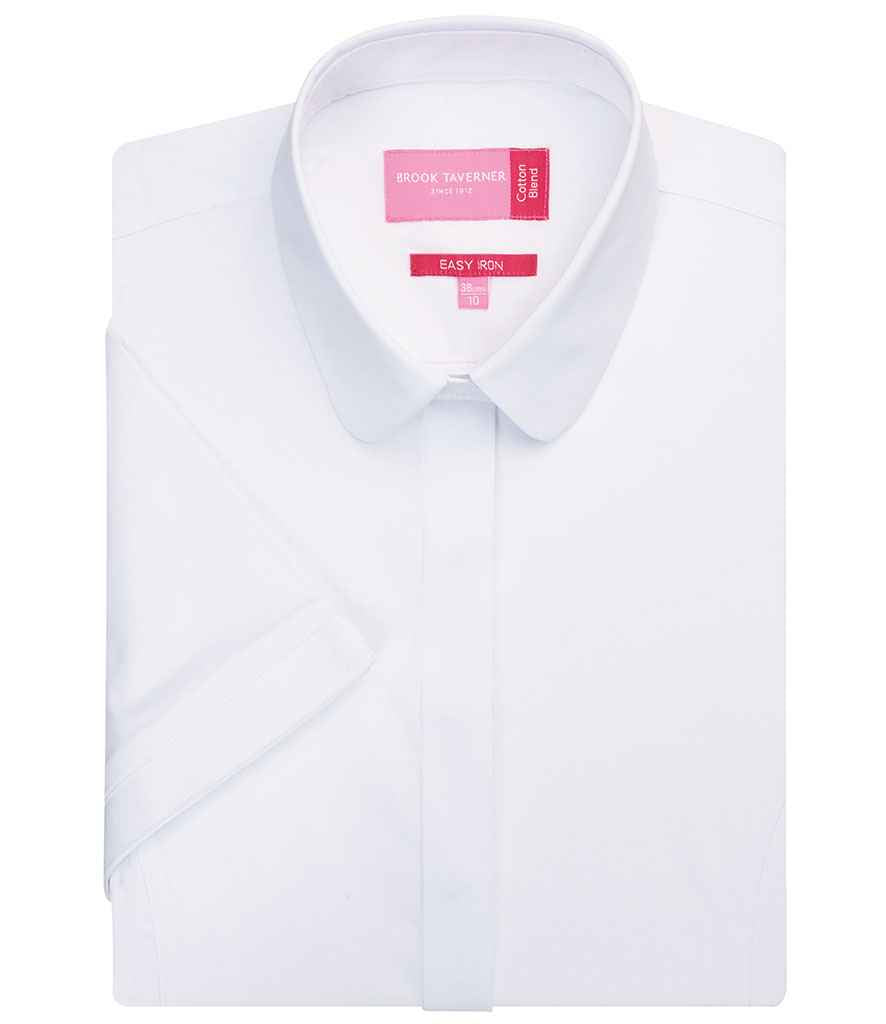 Brook Taverner Ladies Soave Short Sleeve Poplin Shirt | White