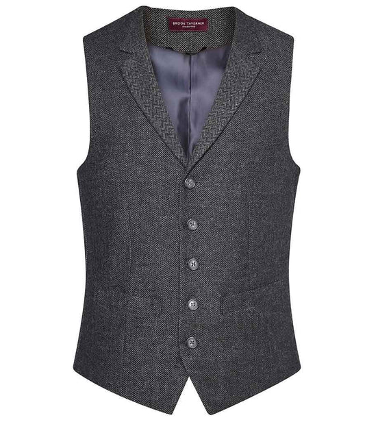 Brook Taverner Memphis Tweed Waistcoat | Charcoal Herringbone