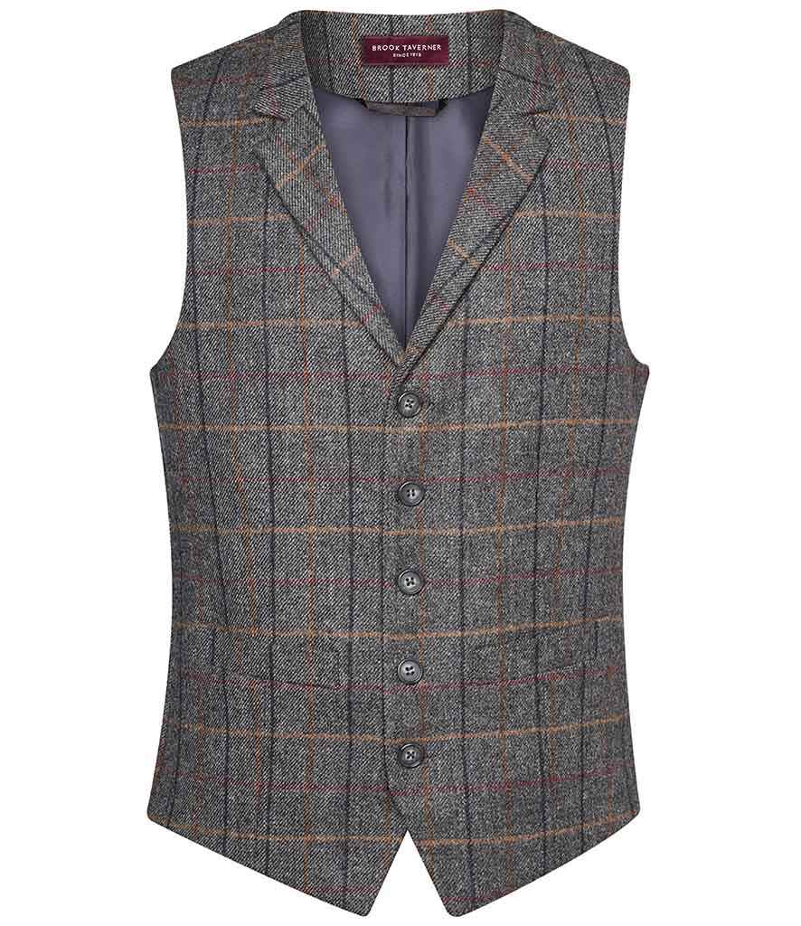 Brook Taverner Memphis Tweed Waistcoat | Grey Brown Check