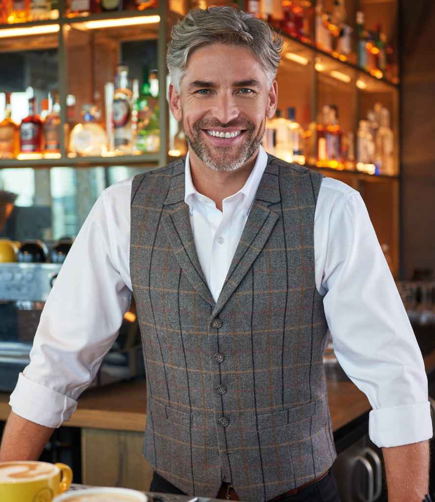 Brook Taverner Memphis Tweed Waistcoat | Grey Brown Check