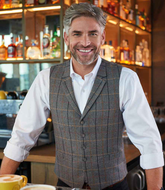 Brook Taverner Memphis Tweed Waistcoat | Grey Brown Check