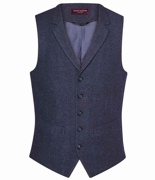 Brook Taverner Memphis Tweed Waistcoat | Navy Herringbone
