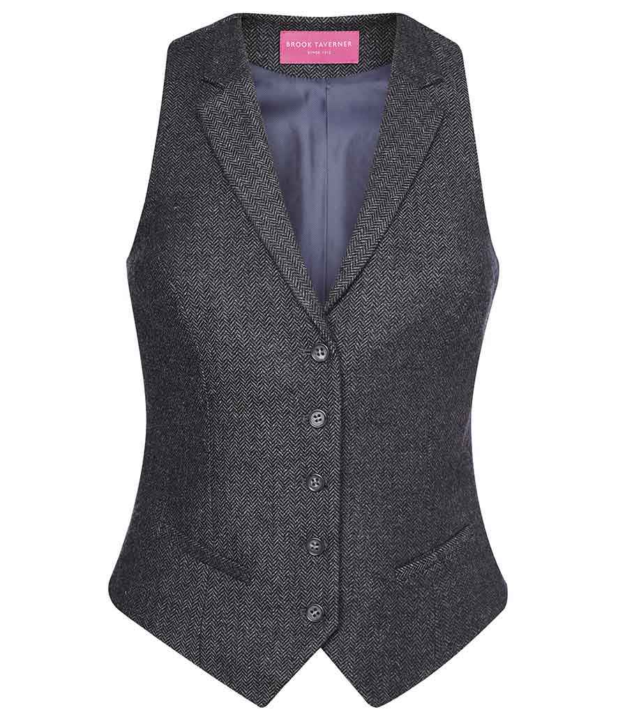 Brook Taverner Ladies Nashville Tweed Waistcoat | Charcoal Herringbone