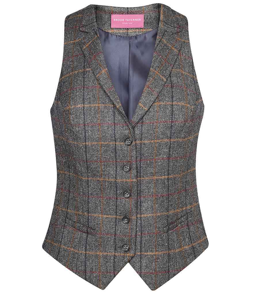 Brook Taverner Ladies Nashville Tweed Waistcoat | Grey Brown Check