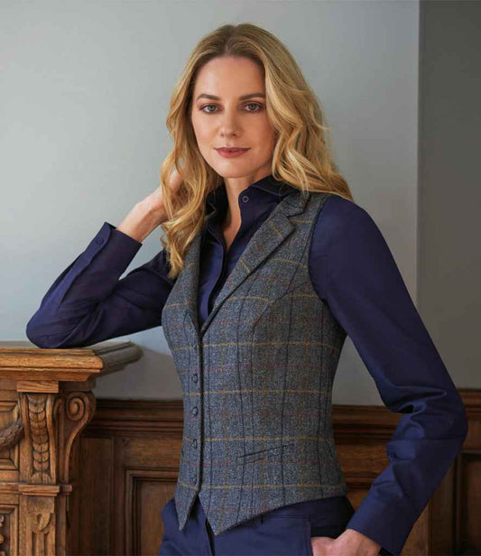 Brook Taverner Ladies Nashville Tweed Waistcoat | Grey Brown Check