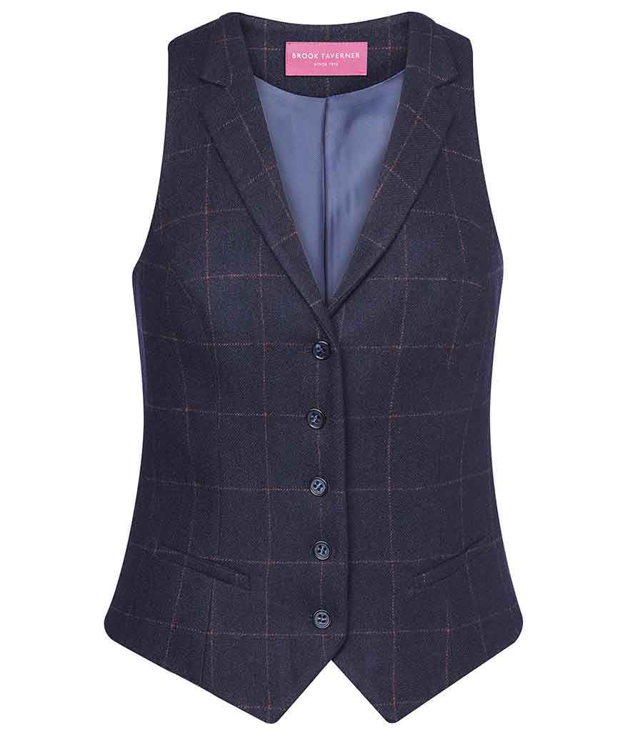 Brook Taverner Ladies Nashville Tweed Waistcoat | Navy Check