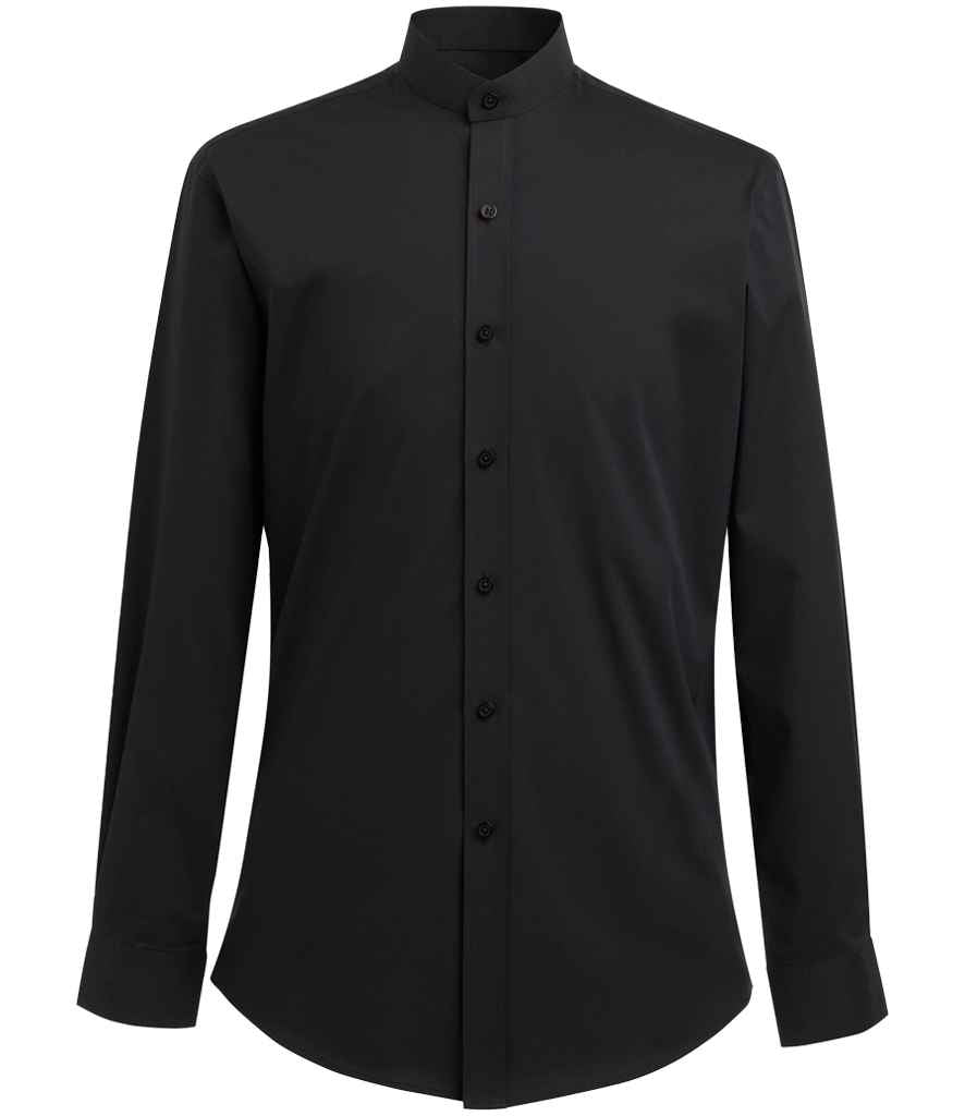Brook Taverner Volterra Long Sleeve Grandad Collar Shirt | Black