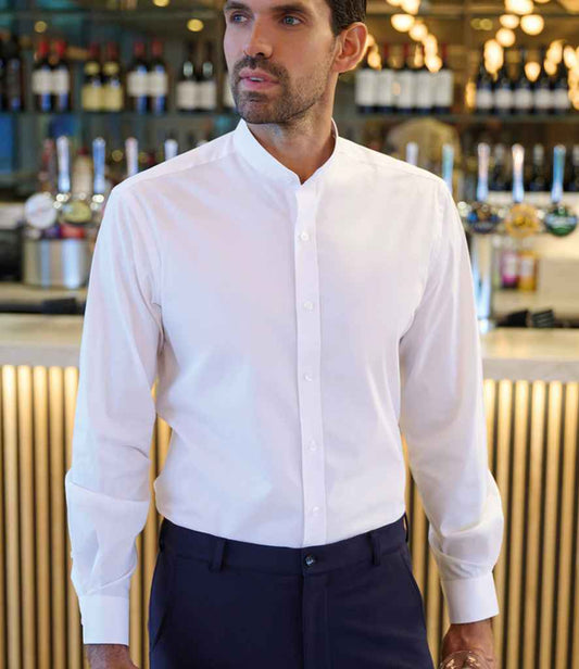 Brook Taverner Volterra Long Sleeve Grandad Collar Shirt | White