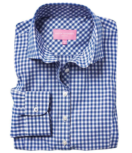 Brook Taverner Ladies Kansas Gingham Long Sleeve Shirt | Blue