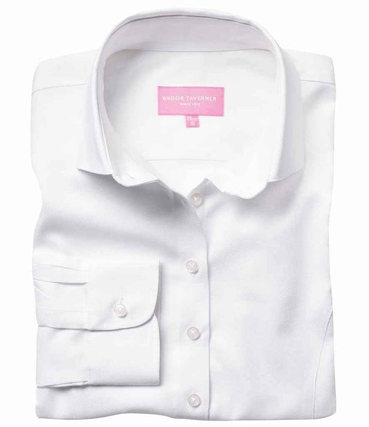 Brook Taverner Ladies Aspen Long Sleeve Oxford Shirt | White