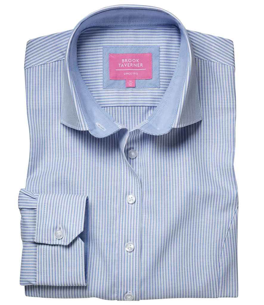 Brook Taverner Ladies Mirabel Long Sleeve Stretch Oxford Shirt | Sky Blue Stripe