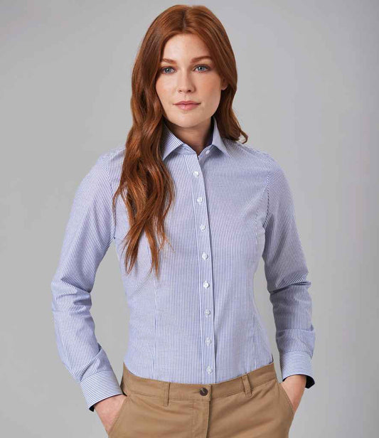 Brook Taverner Ladies Mirabel Long Sleeve Stretch Oxford Shirt | Sky Blue Stripe