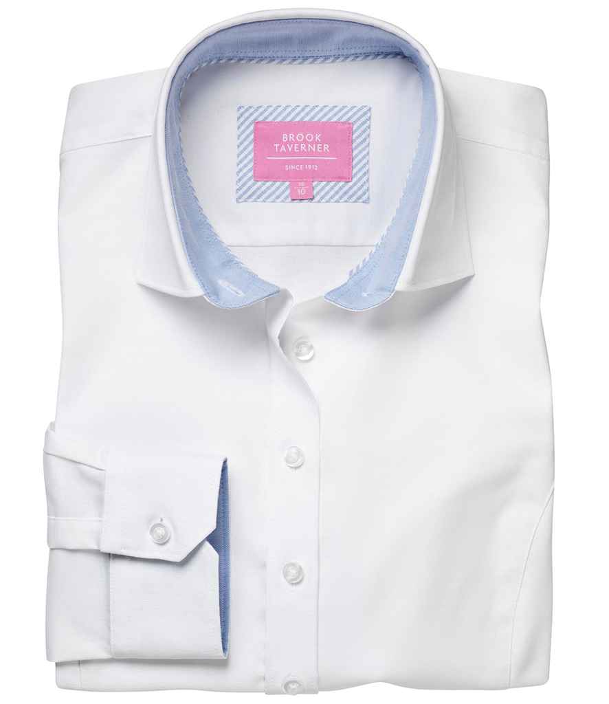 Brook Taverner Ladies Mirabel Long Sleeve Stretch Oxford Shirt | White