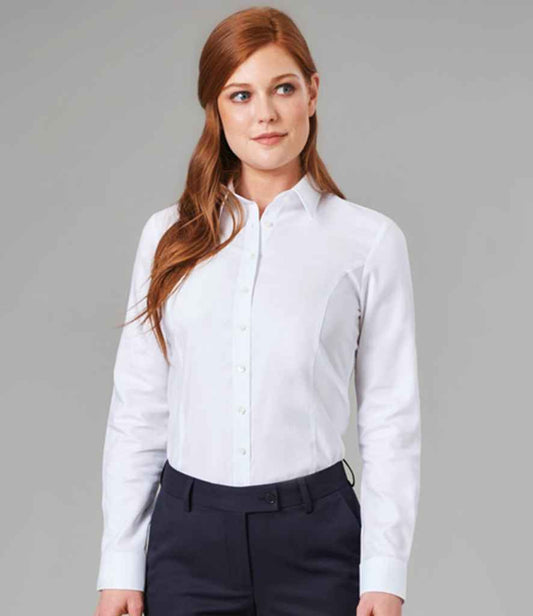 Brook Taverner Ladies Albany Long Sleeve Classic Oxford Shirt | White