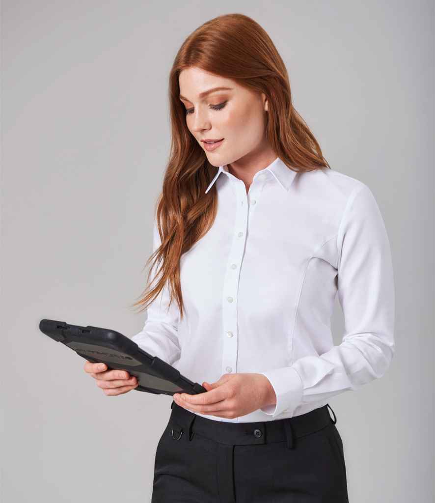 Brook Taverner Ladies Albany Long Sleeve Classic Oxford Shirt | White