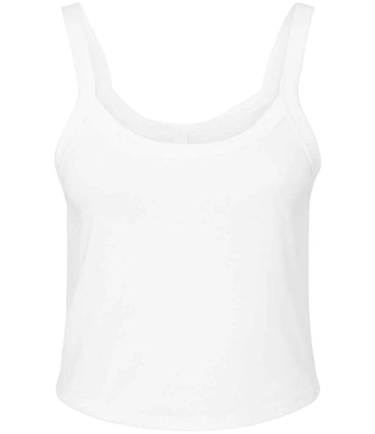 Bella Ladies Micro Rib Spaghetti Strap Tank Top | Solid White Blend