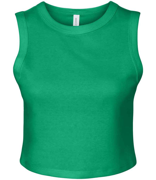 Bella Ladies Micro Rib Muscle Crop Tank Top | Solid Kelly Green Blend