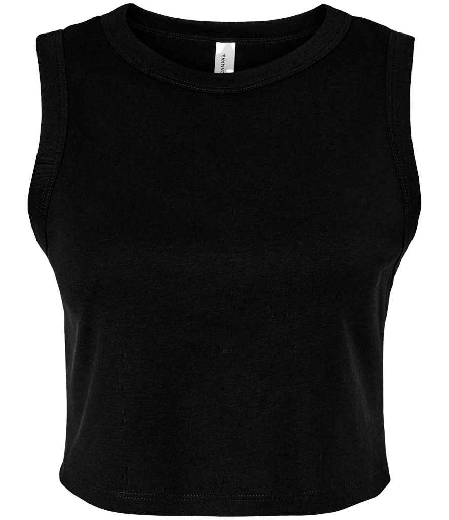 Bella Ladies Micro Rib Muscle Crop Tank Top | Solid Black Blend