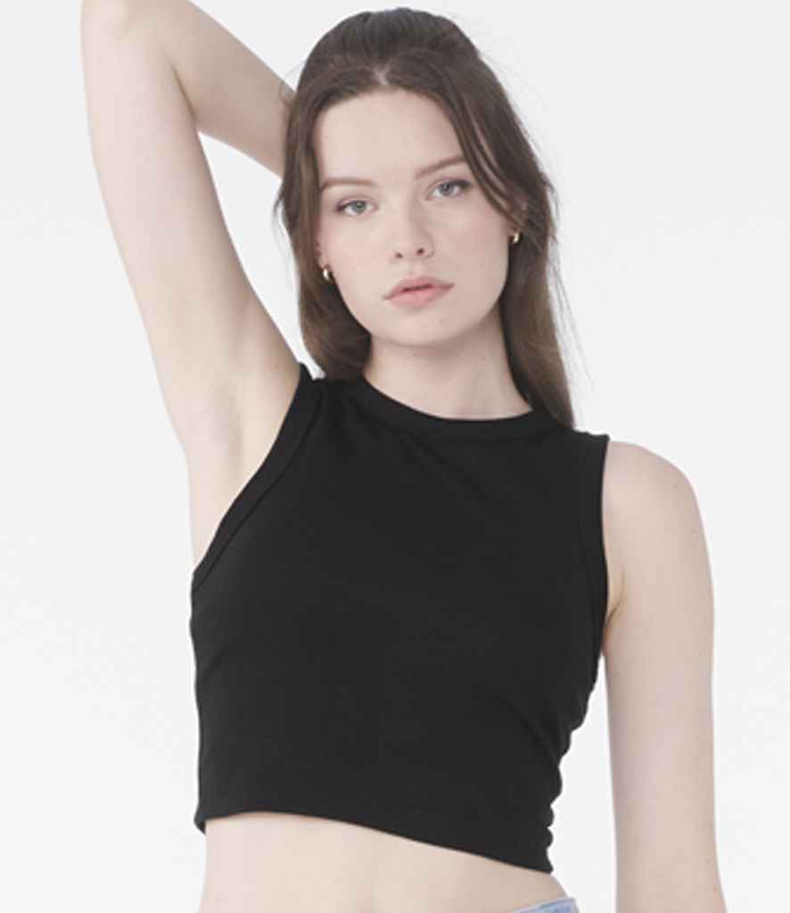 Bella Ladies Micro Rib Muscle Crop Tank Top | Solid Black Blend