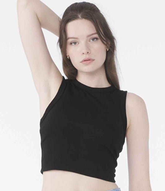 Bella Ladies Micro Rib Muscle Crop Tank Top | Solid Black Blend