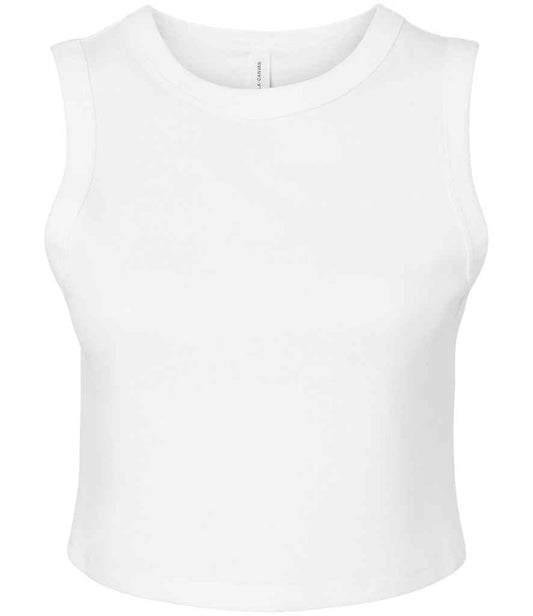 Bella Ladies Micro Rib Muscle Crop Tank Top | Solid White Blend