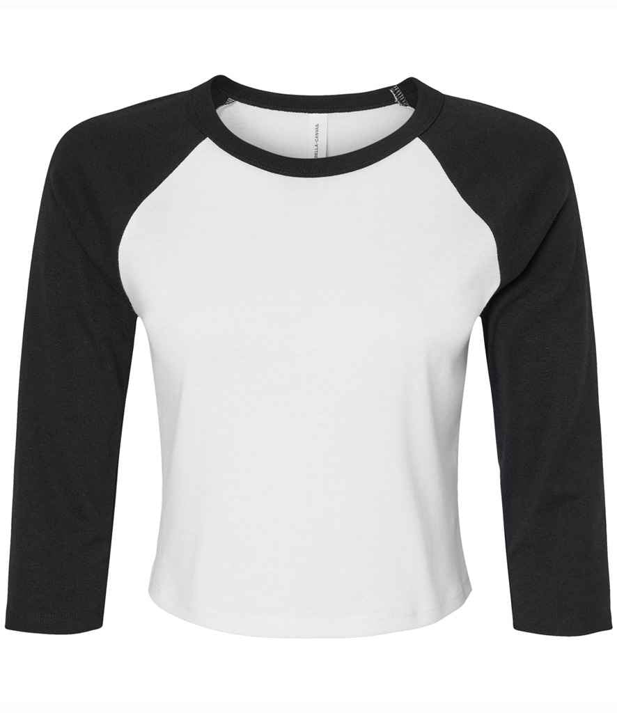 Bella Ladies Micro Rib 3/4 Raglan Baby T-Shirt | White/Black