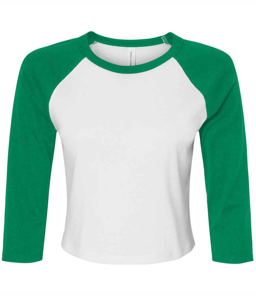 Bella Ladies Micro Rib 3/4 Raglan Baby T-Shirt | White/Kelly Green