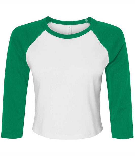 Bella Ladies Micro Rib 3/4 Raglan Baby T-Shirt | White/Kelly Green