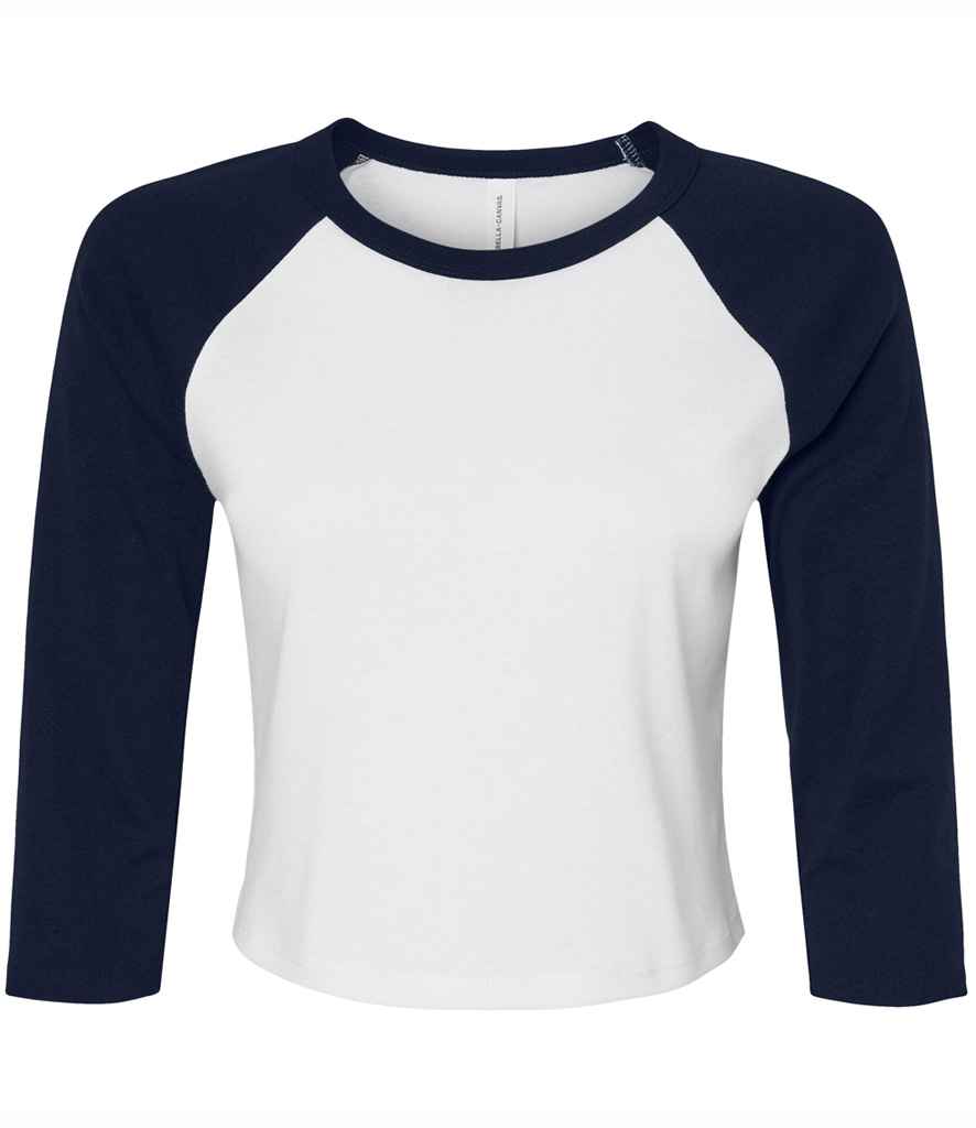 Bella Ladies Micro Rib 3/4 Raglan Baby T-Shirt | White/Navy