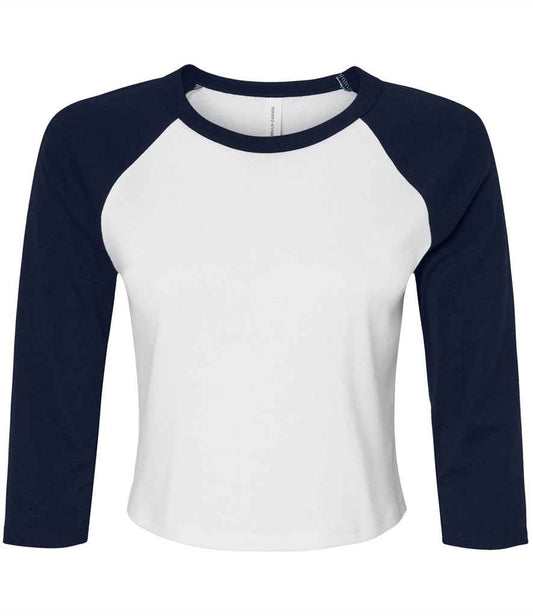 Bella Ladies Micro Rib 3/4 Raglan Baby T-Shirt | White/Navy