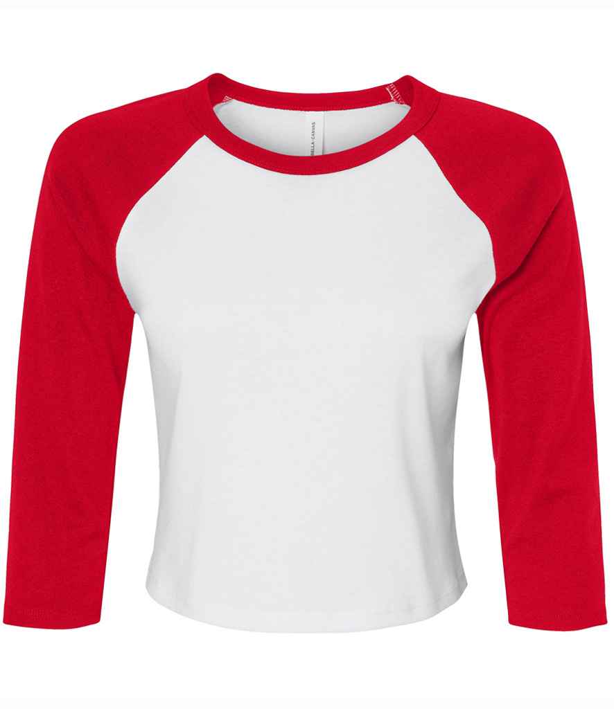 Bella Ladies Micro Rib 3/4 Raglan Baby T-Shirt | White/Red