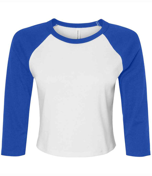 Bella Ladies Micro Rib 3/4 Raglan Baby T-Shirt | White/Royal Blue