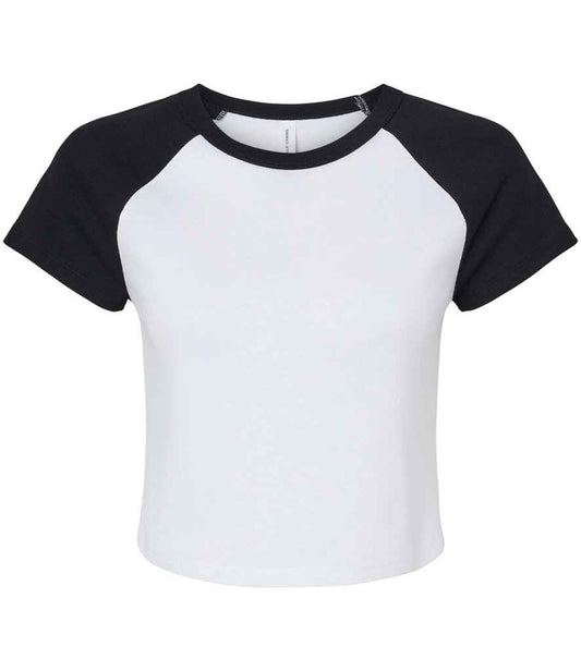 Bella Ladies Micro Rib Raglan Baby T-Shirt | White/Black